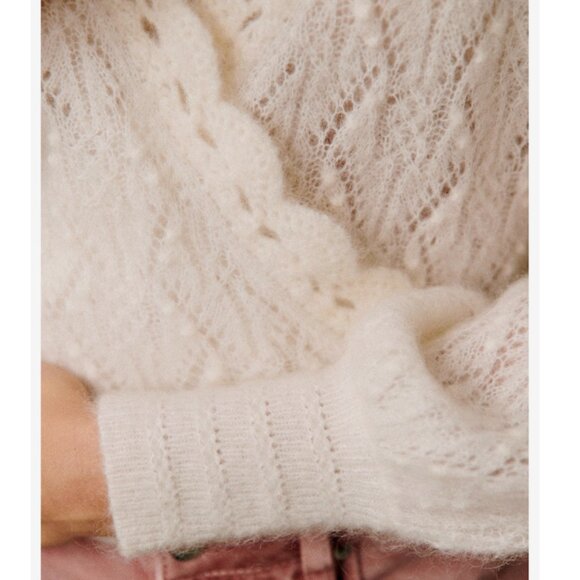 BEST Sezane Nathalia Jumper Medium Ecru Ivory Sweater V-Neck Wool French Causal - Picture 2 of 10